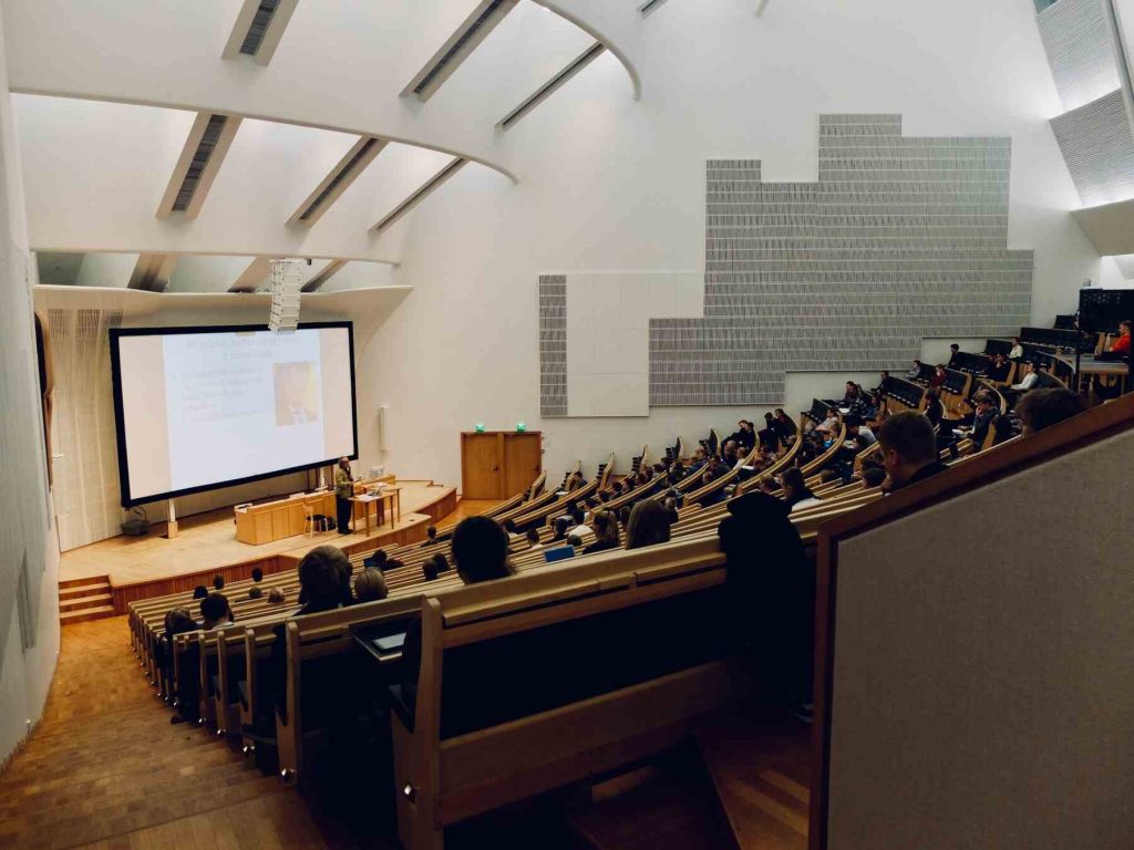 An auditorium with students having a class