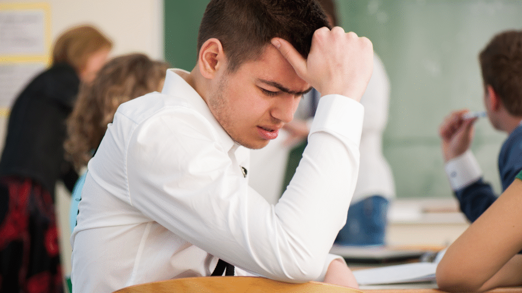 unhappy college guy