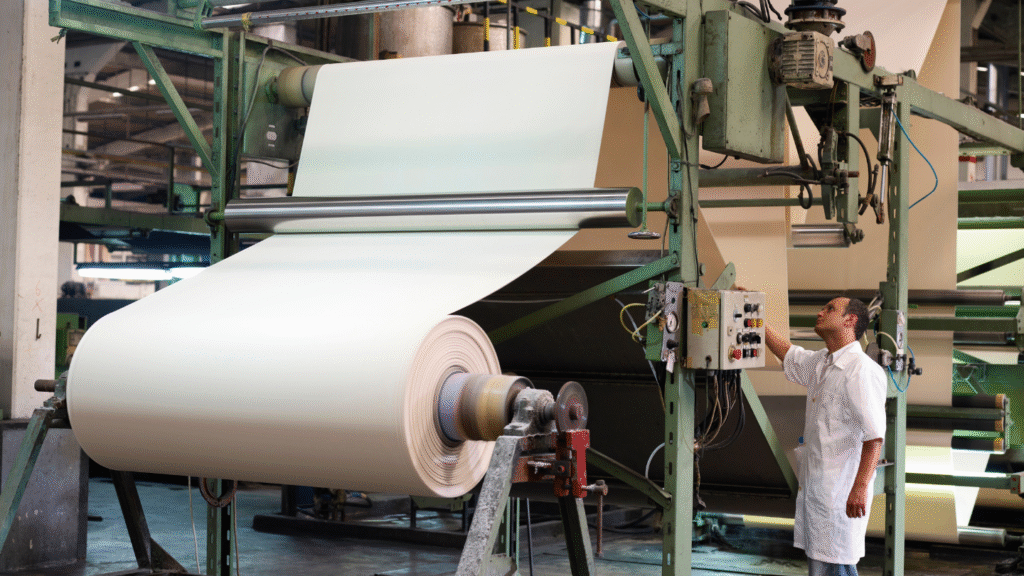 Researcher checks textile machine