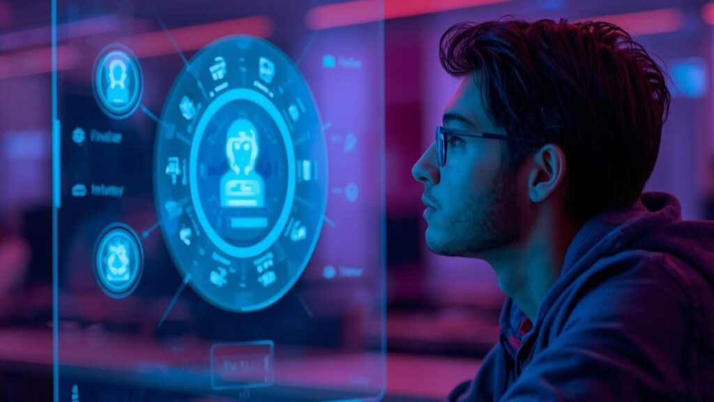 College student looking intently at AI tutorial