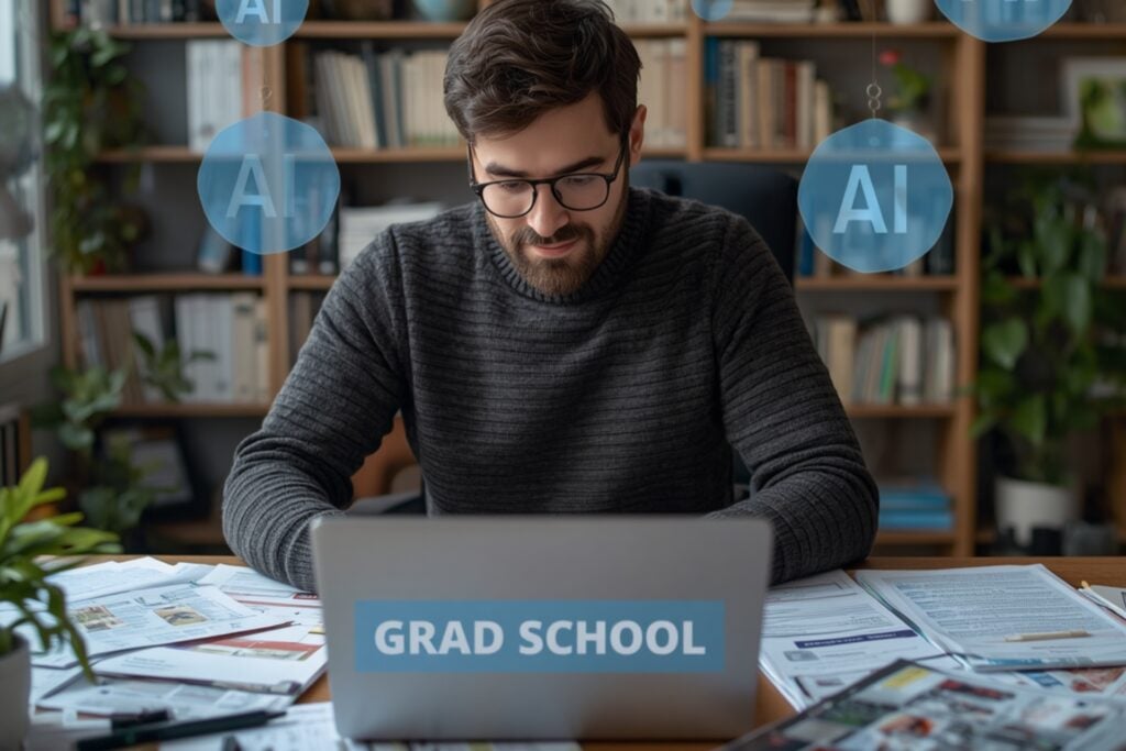 grad school student processing admission with AI